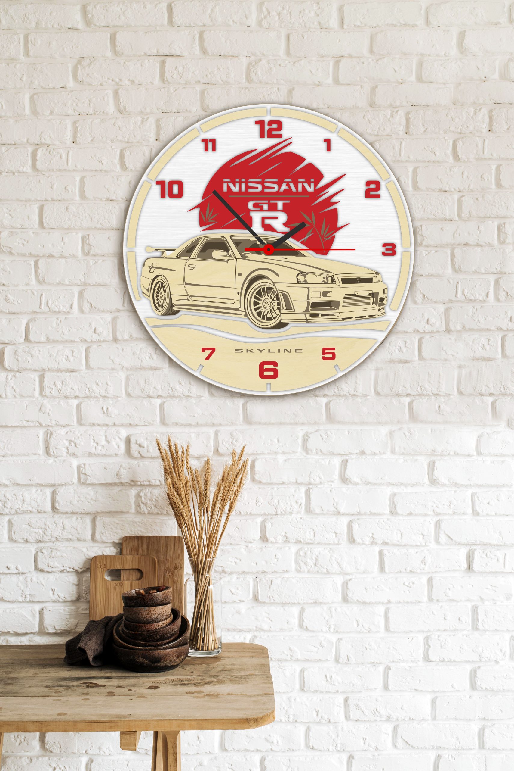 Ceas de perete artizanal, gravat – Nissan Skyline GT-R
