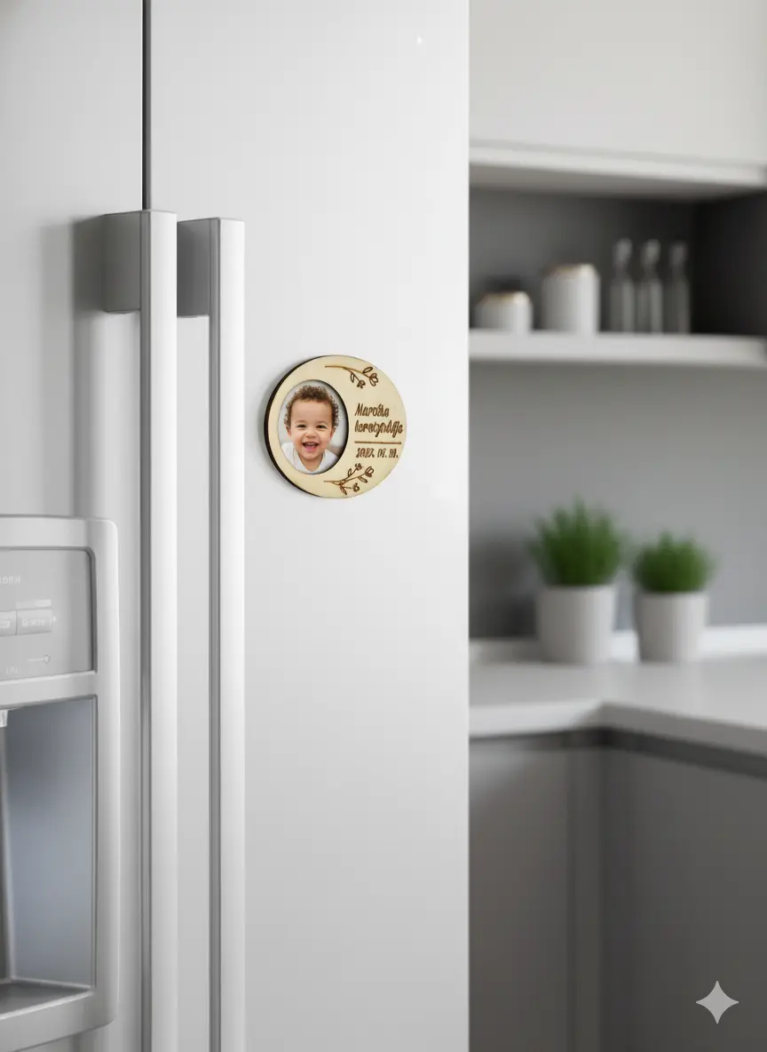 Magnet de frigider din lemn personalizat cu fotografie