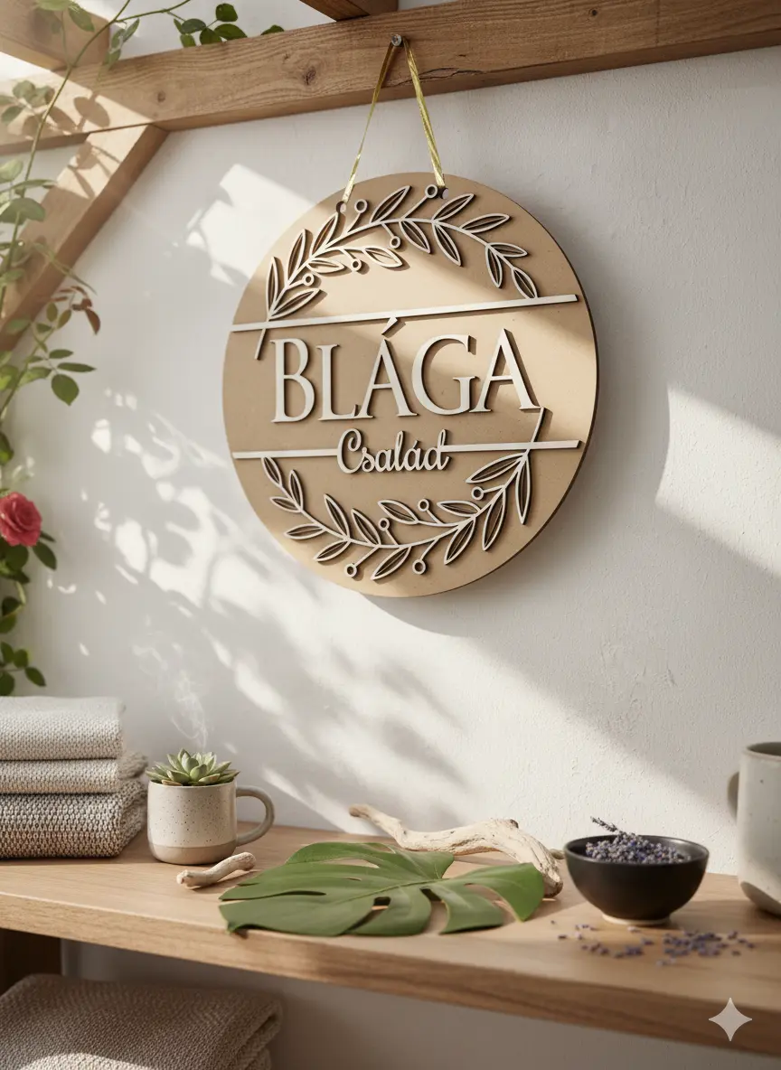 Placă decorativă personalizabilă din lemn – cu numele familiei
