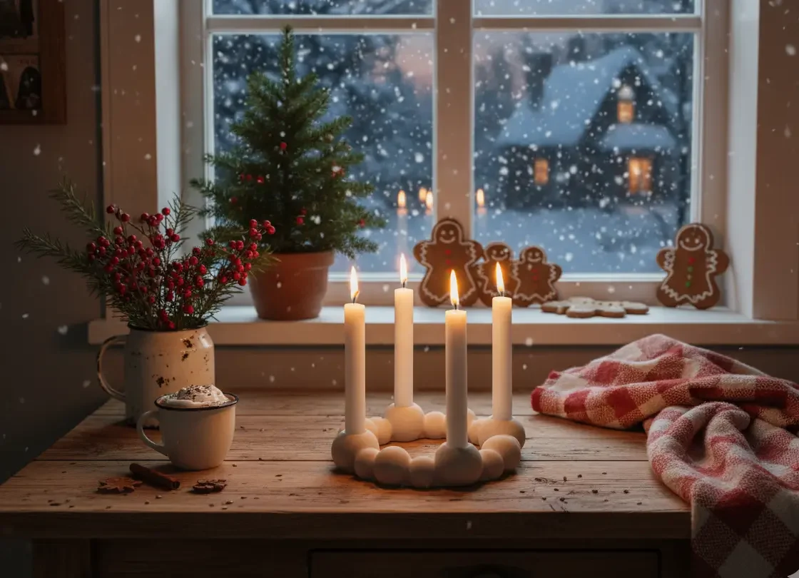 Modern Adventi Gyertyatartó – Cement alapú, 4 gyertyával