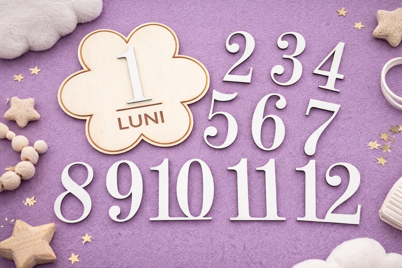Numărător luni bebe din lemn, nor